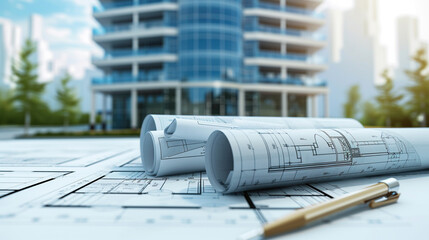 Architectural plan and blueprints for a new office building