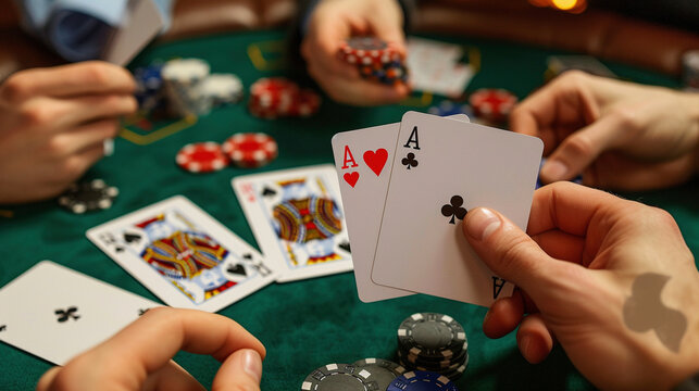 Dealing cards depicting a poker game among businesses