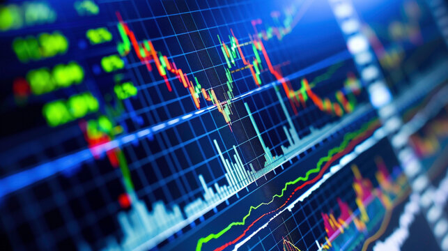Stock Market charts and graphs with a financial analyst