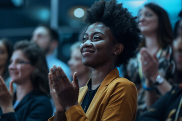 Fototapeta premium women applauding while others pay attention