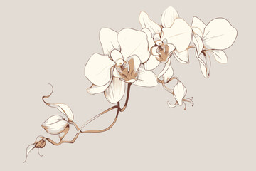 a drawing of a white orchid on a gray background