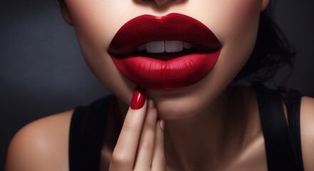 Close up of a woman's lips painted red lipstick