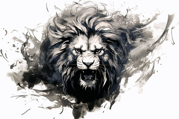 a black and white drawing of a lion