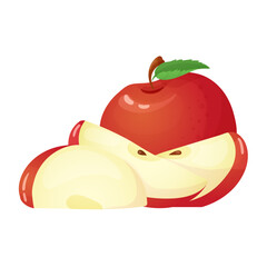 Flat illustration of vegetables and fruits :banana,apple and carrot and their slice.