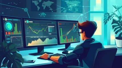 An employee closely monitoring market trends and adjusting production schedules accordingly ensuring maximum efficiency.