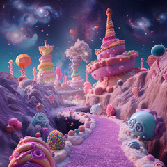 A vivid interpretation of Candylands interstellar metamorphosis - obrazy, fototapety, plakaty