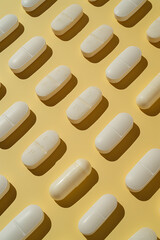 vitamin pills are laid out on a yellow background in 