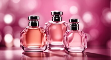 Obraz na płótnie Canvas Parfum bottle set with a pink background