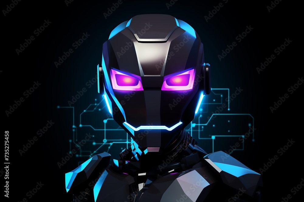 Poster chat bot polygonal hologram on black background. interactive virtual chat-bot. polygonal design. blu