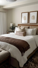 elegant and earthy hotel room with king size bed