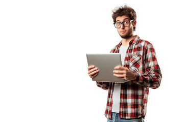 Man with Laptop on Transparent Background, PNG