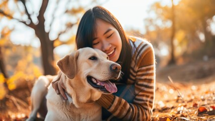 playful dog and its owner in nature outdoor , healthy lifestyle pragma