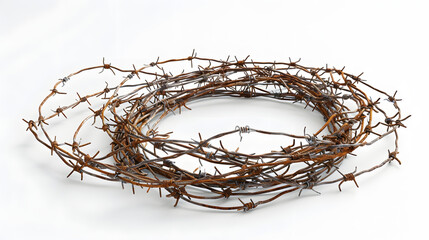 Fototapeta premium long insulated barbed wire on a white background 