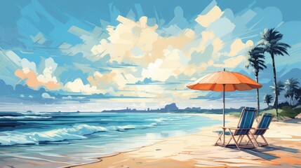 Sunny Summer Scene Illustration of Summer Beach Background