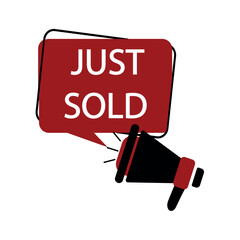 Flat just sold megaphone for promotion design. Speech bubble icon symbol. Vector illustration.