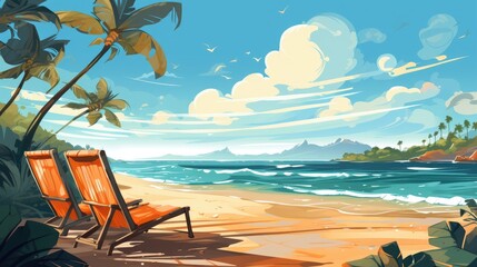 Coastal Serenity Illustration of Summer Beach Background