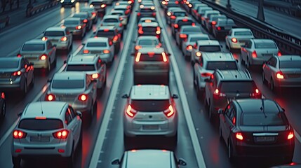 Urban Standstill: Cars in a highway traffic jam, portraying the challenges of urban commuting."