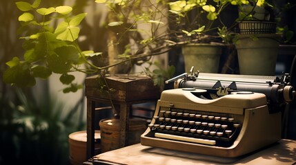 Vintage Typewriter Amongst Blooms - Antique Typewriter and Poetic Verse Celebrate World Poetry Day