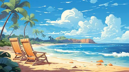 Blissful Beach Background Illustration of Summer Beach Background