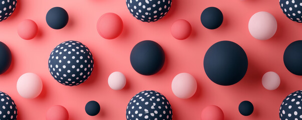 Abstract background in bright pink and dark navy hues. Glass spheres with an aesthetic play of light and shadow.