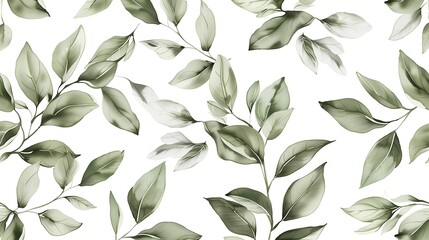 White background with watercolor green leaves - obrazy, fototapety, plakaty