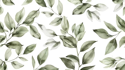 Poster White background with watercolor green leaves © Nataliia