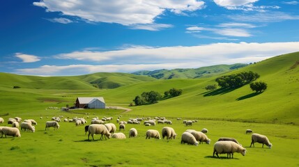 Fototapeta na wymiar grazing sheep on farm