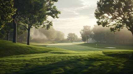 Generative AI : Golf course in the countryside - obrazy, fototapety, plakaty