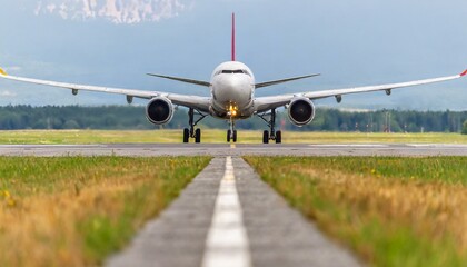 Pista de um aeroporto e ao fundo um avi&atilde;o se preparando para tocar o solo