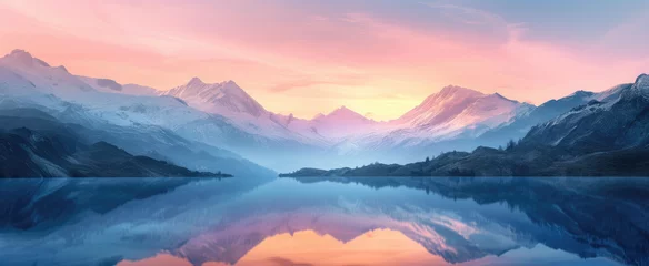 Fotobehang Lichtroze Beautiful view of Mountain and peaks with lack on background. Captivating winter or spring scene with Beauty of nature.