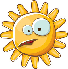 vector bright cartoon style summer sun character isolated on white background. Summer sun sticker and label isolated. funky kids summer character with eyes and mouth