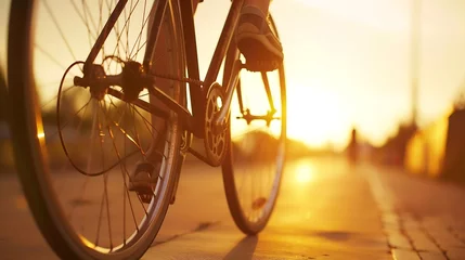 Tuinposter Fiets Generative AI : beautiful image with sport vintage Bicycle at sunset