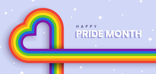 Pride month horizontal banner with rainbow colors heart.