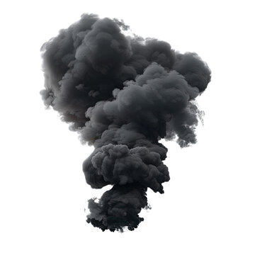 Dark black smoke cloud isolated on transparent background png
