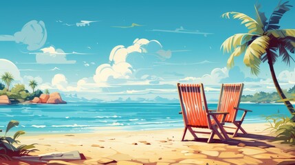 Dreamy Vacation Illustration of Summer Beach Background