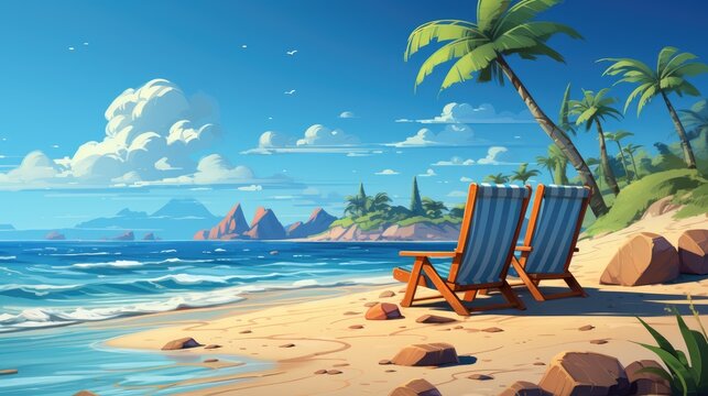Dreamy Vacation Illustration of Summer Beach Background