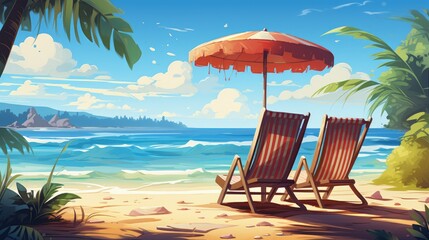 Tranquil Beach Illustration of Summer Beach Background