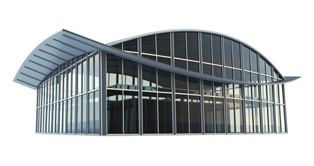 Fototapeta premium Business center, commercial, exhibition, sports building with glass facade and rounded roof. 3d illustration isolated on white