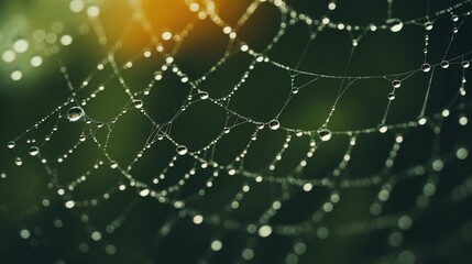 A spiderweb covered in dew, representing the interconnectedness of thoughts and feelings.