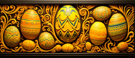 Easter Eggs with Intricate Patterns and Swirling Golden Accents