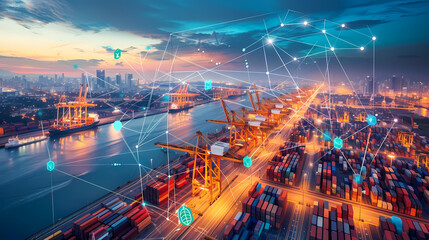 Global trade and commerce, diverse scenes of international business transactions, shipping activities, and digital trade platforms - obrazy, fototapety, plakaty