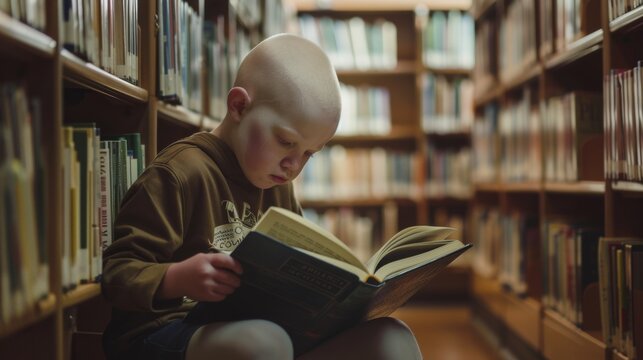 A young reader dives into a world of imagination, surrounded by endless possibilities and knowledge in the quiet corners of a public library