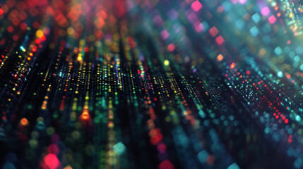 digital binary code background ,theme of technology and data flow in an urban environment.