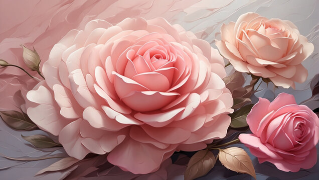 illustration pink roses,digital painting