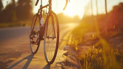 Poster de jardin Vélo Generative AI : beautiful image with sport vintage Bicycle at sunset