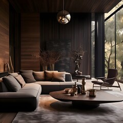 Obraz premium living interior with fireplace and sofa generative ai