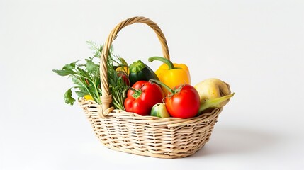 Generative AI : Fresh vegetables in basket isolated on white