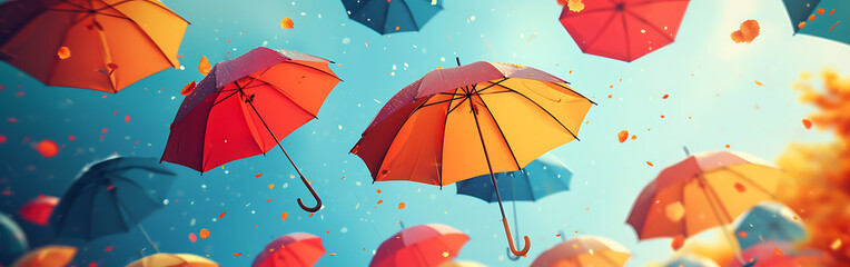 background with umbrellas.
