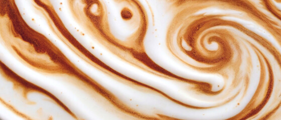 Fototapeta premium Background and surface texture of artistic latte foam. Panorama.