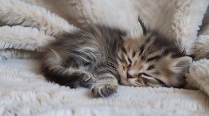 siberian kitten baby sleeping peacefully, cute and serene, soft and cozy, dreamy